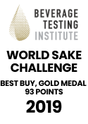 Beverate Testing Institute - World Sake Challenge, Best Buy Gold Medal 93 Points, 2019