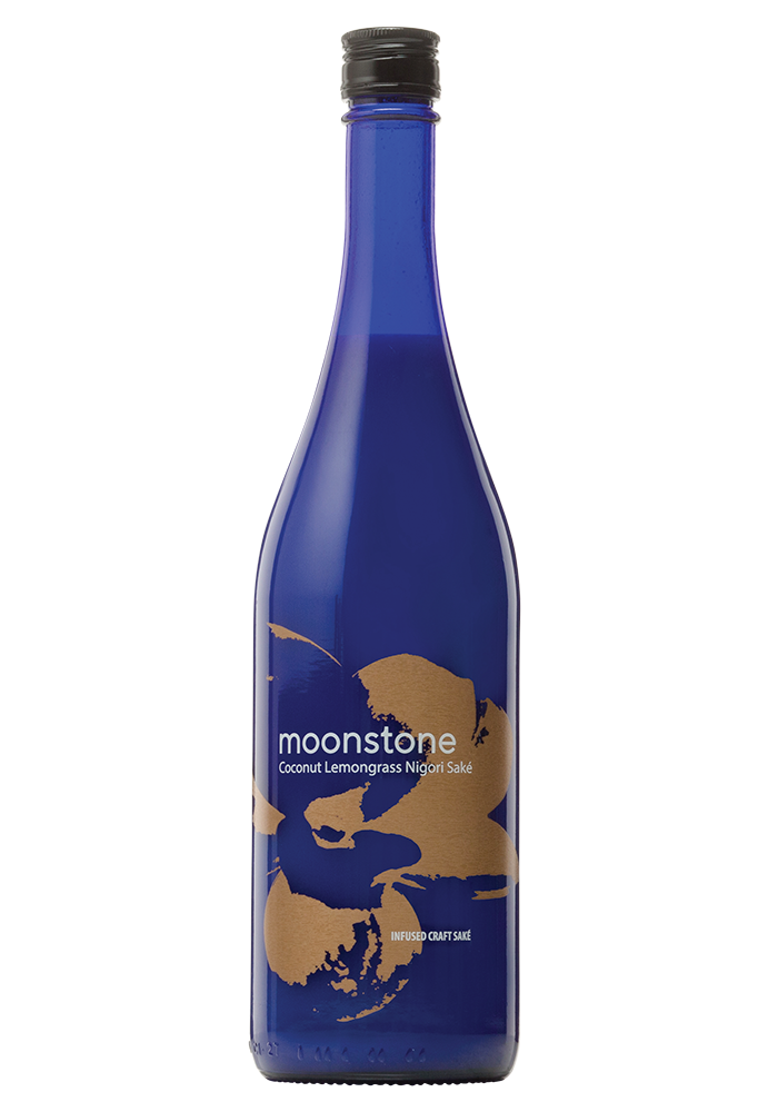 A bottle of Moonstone Coconut Lemongrass Nigori